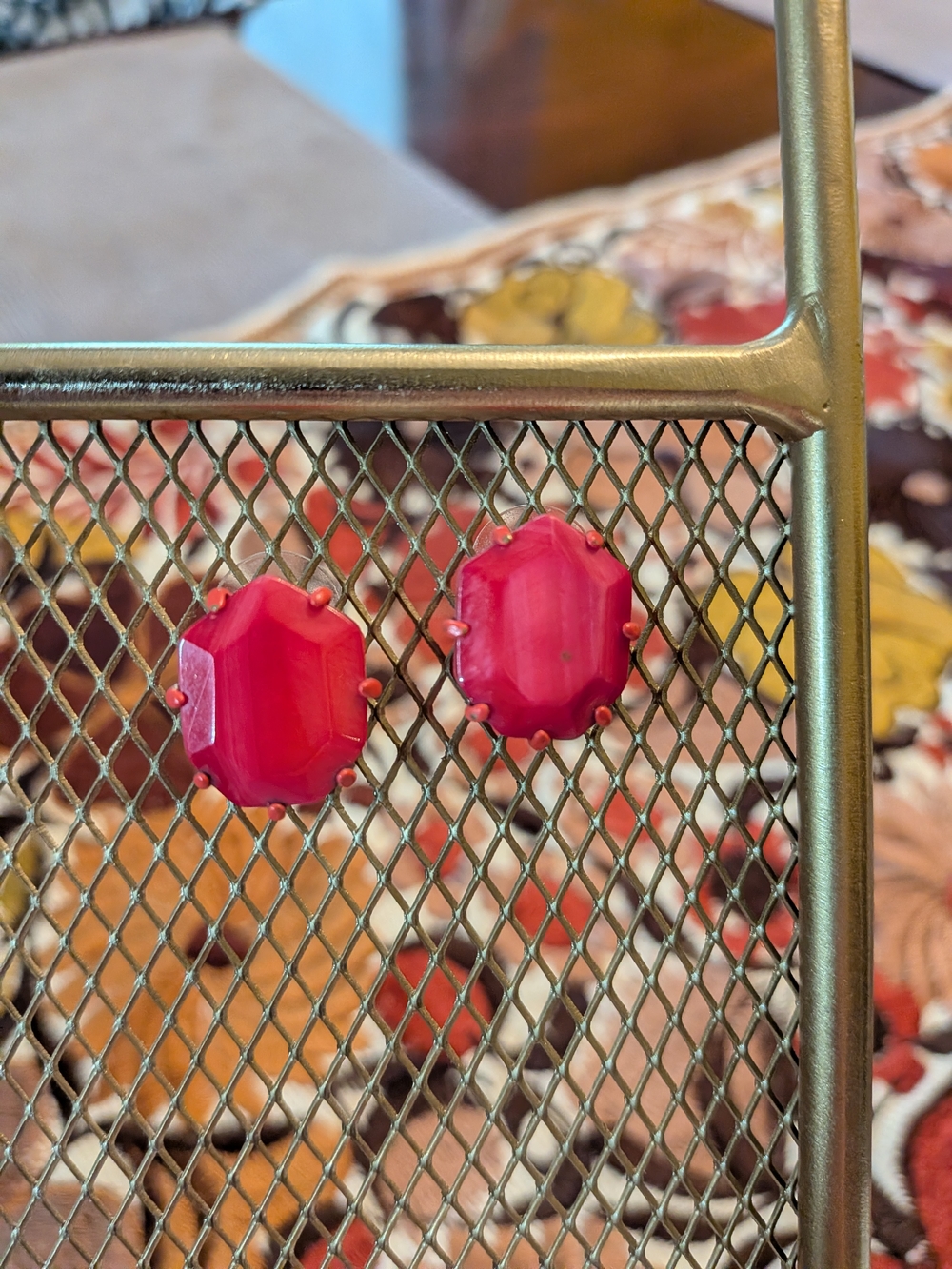 Red Faceted Stud Earrings